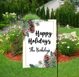 Personalized Winter Holiday Garden Flag - Pinecones