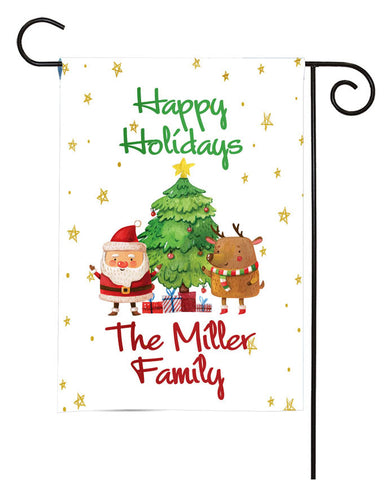 Personalized Christmas Garden Flag - Santa Claus and Reindeer