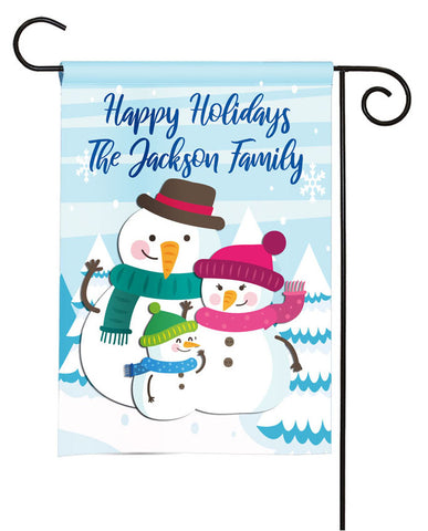 Personalized Christmas Garden Flag - Snowman Family