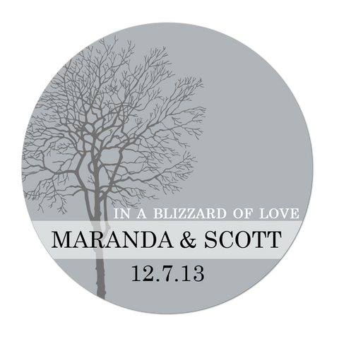 Winter Tree Personalized Wedding Favor Sticker