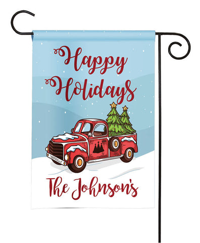 Personalized Christmas Garden Flag - Winter Vintage Truck