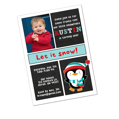 Winter Wonderland Penguin Digital Birthday Invitation