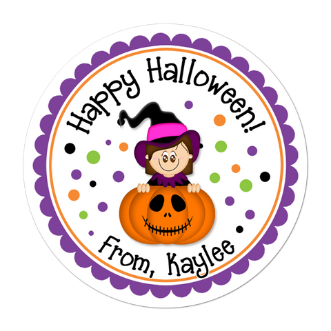 Witch In Pumpkin Personalized Halloween Sticker
