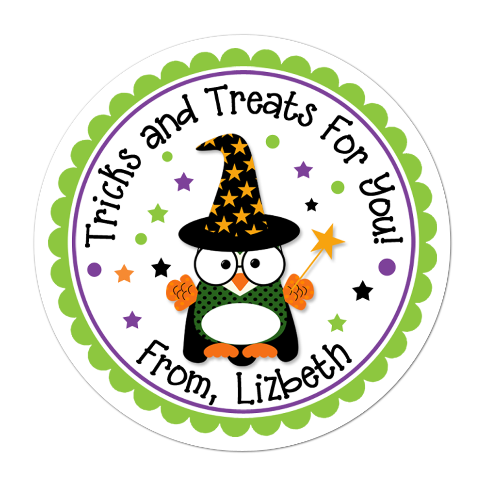 Green Wizard Owl Personalized Sticker Halloween Stickers - INKtropolis