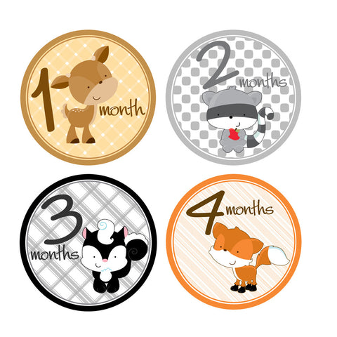 Woodland Critters Baby Month Stickers