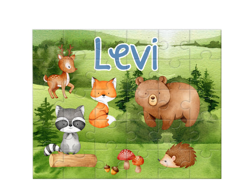 Personalized Boy Woodland Animals Jigsaw Puzzle