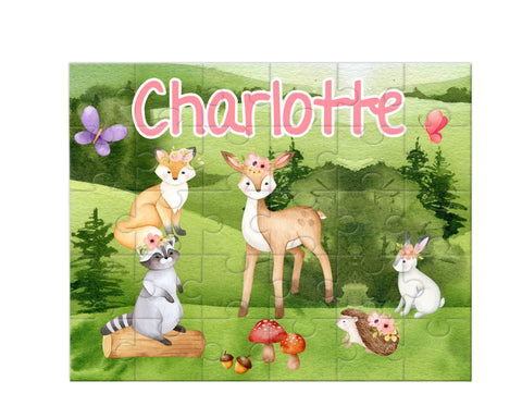 Personalized Girl Woodland Animals Jigsaw Puzzle