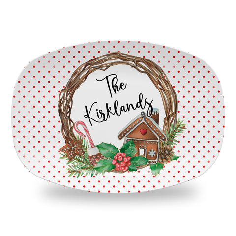 Personalized Christmas Holiday Platter, Serving Tray - Christmas Wreath